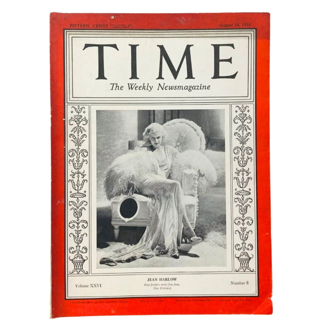 Time Magazine August 19 1935 Vol 26 No. 8 American Actress Jean Harlow