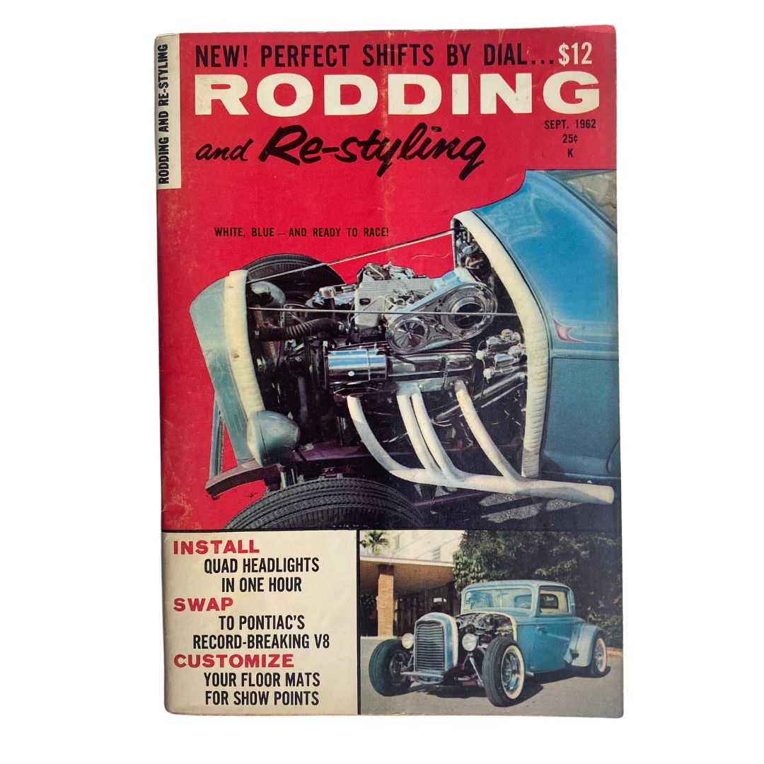 Cover of the VTG Rodding & Re-Styling Magazine September 1962 featuring the title "The Dignified Deuce" with a vibrant image of a modified automobile.