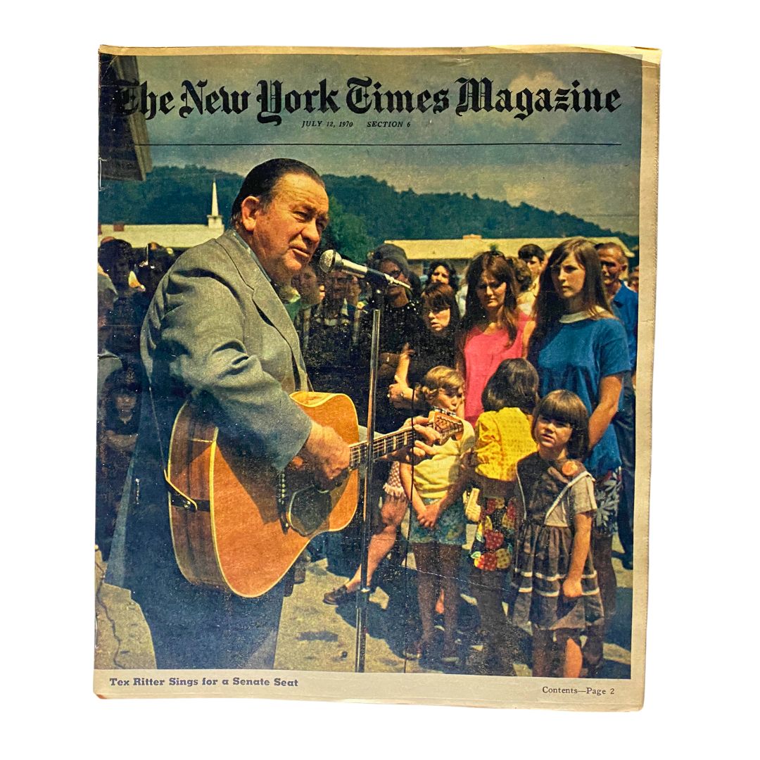 Cover of The New York Times Magazine July 12 1970 featuring Tex Ritter Sings, showcasing the musician performing in front of an audience.