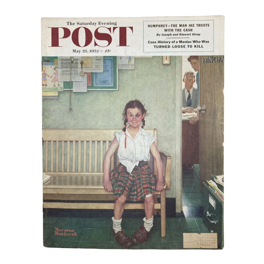 Cover of Saturday Evening Post, May 23, 1953, featuring 'Black Eye for Photo' by Norman Rockwell