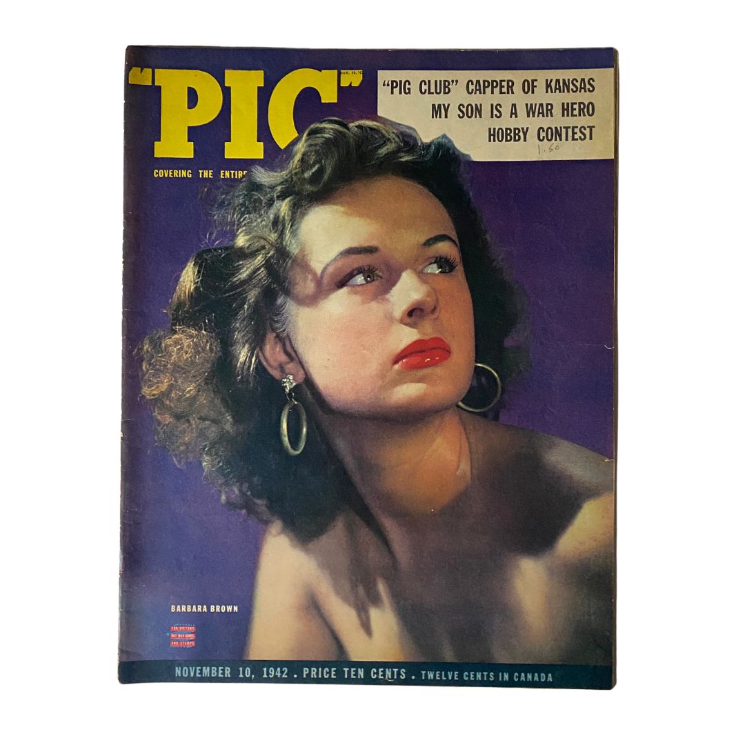 Cover of VTG Pic Magazine November 10 1942 Vol 11 No. 10 featuring artwork by Barbara Brown, showcasing a vintage portrait with a woman posing elegantly.