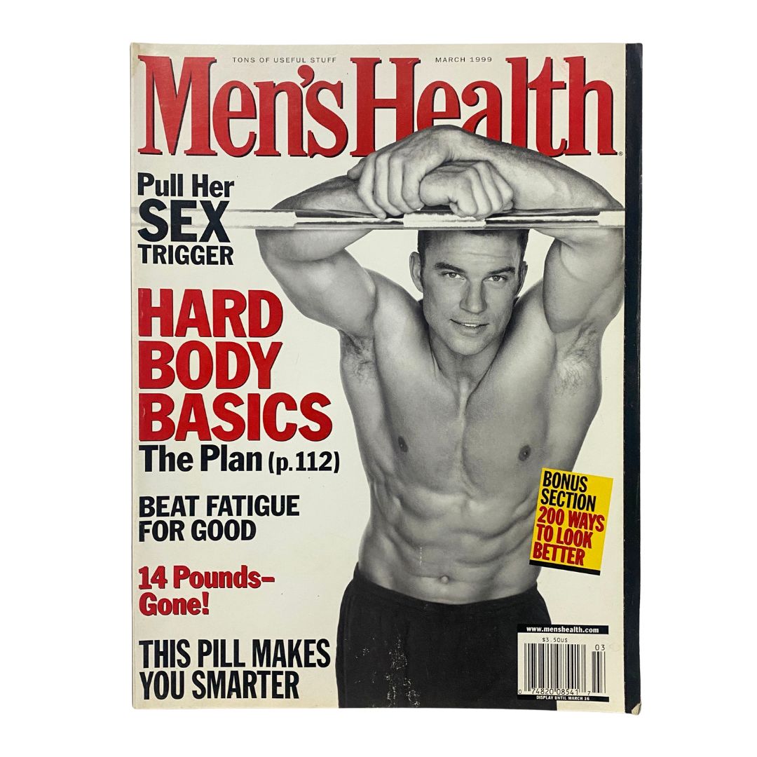 Men's Health Magazine March 1999 cover featuring the article 'Hard Body Basics: The Plan', showcasing a muscular man with a fitness theme, ideal for collectors and fitness enthusiasts.