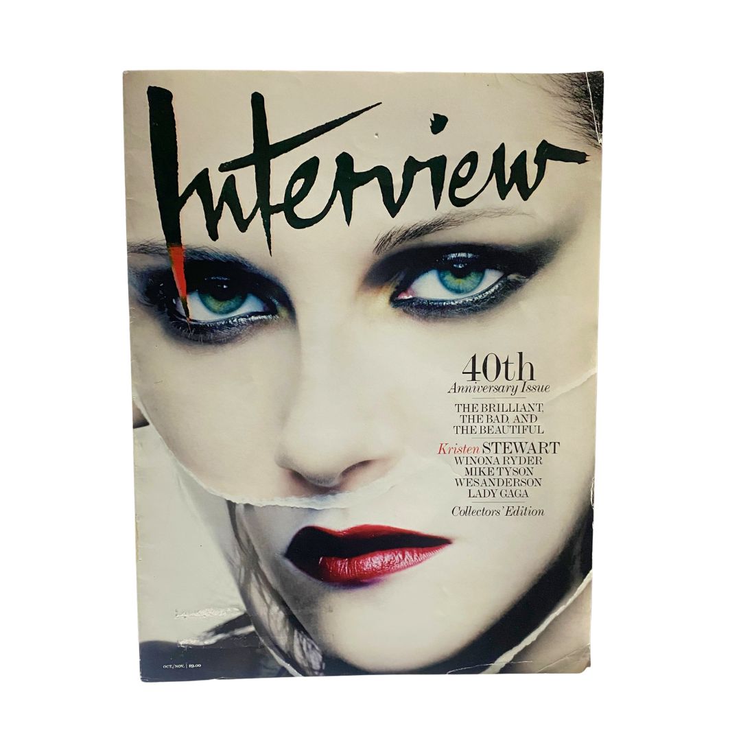 Cover of Interview Magazine November 2009 featuring Kristen Stewart and Lady Gaga, showcasing striking makeup and fashion-focused design.