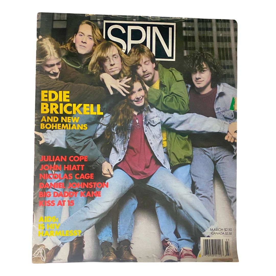 VTG Spin Magazine March 1989 featuring Edie Brickell & New Bohemians on the cover, showcasing the band's artistic vibe and music culture of the late 80s.