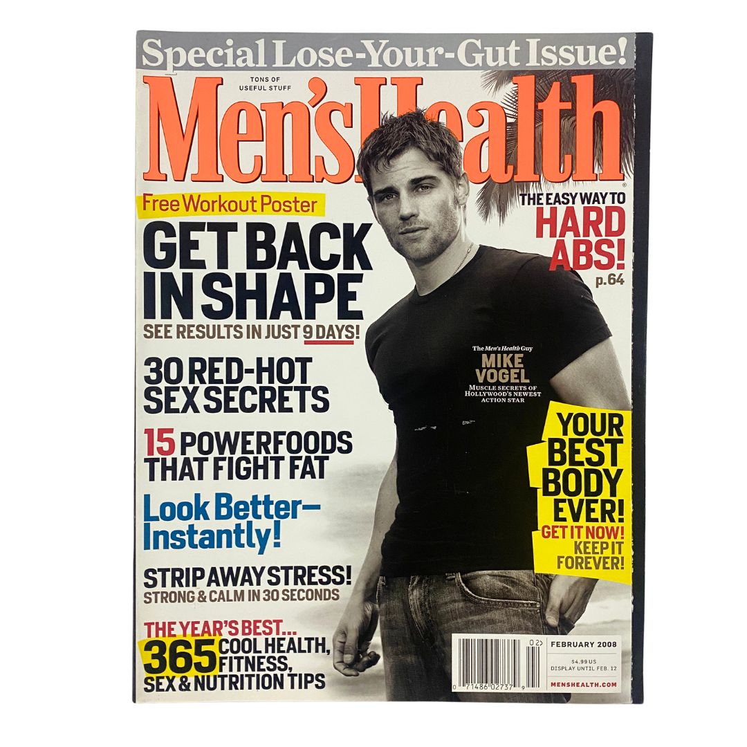 Men's Health Magazine February 2008 featuring actor Mike Vogel on the cover, showcasing fitness tips and health articles.