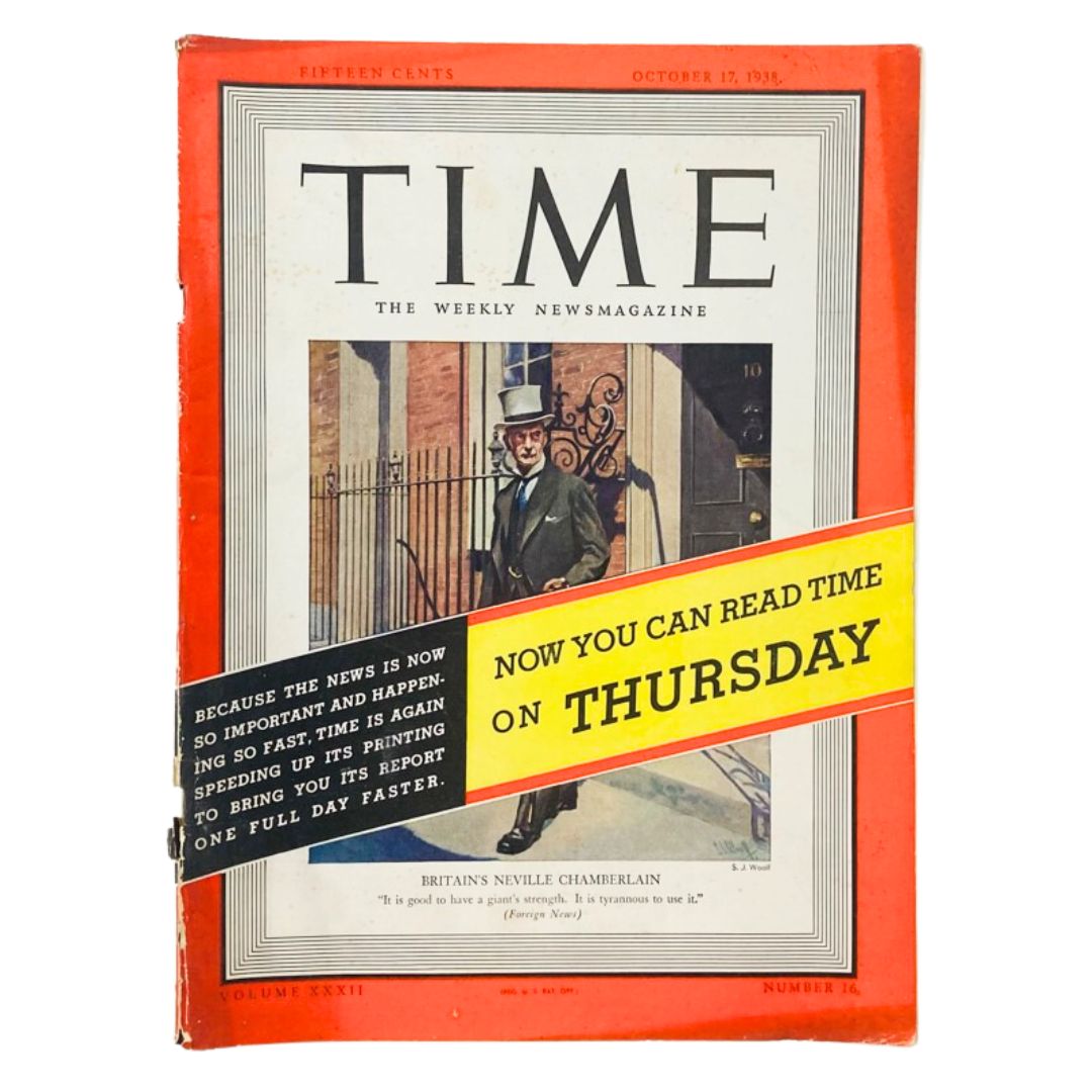 Time Magazine October 17 1938 Vol 32 No. 16 Arthur Neville Chamberlain