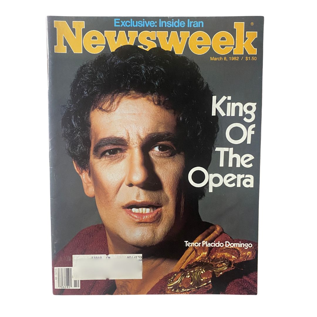 VTG Newsweek Magazine March 8 1982 featuring tenor Placido Domingo, King of the Opera on the cover, highlighting his status in the world of opera.