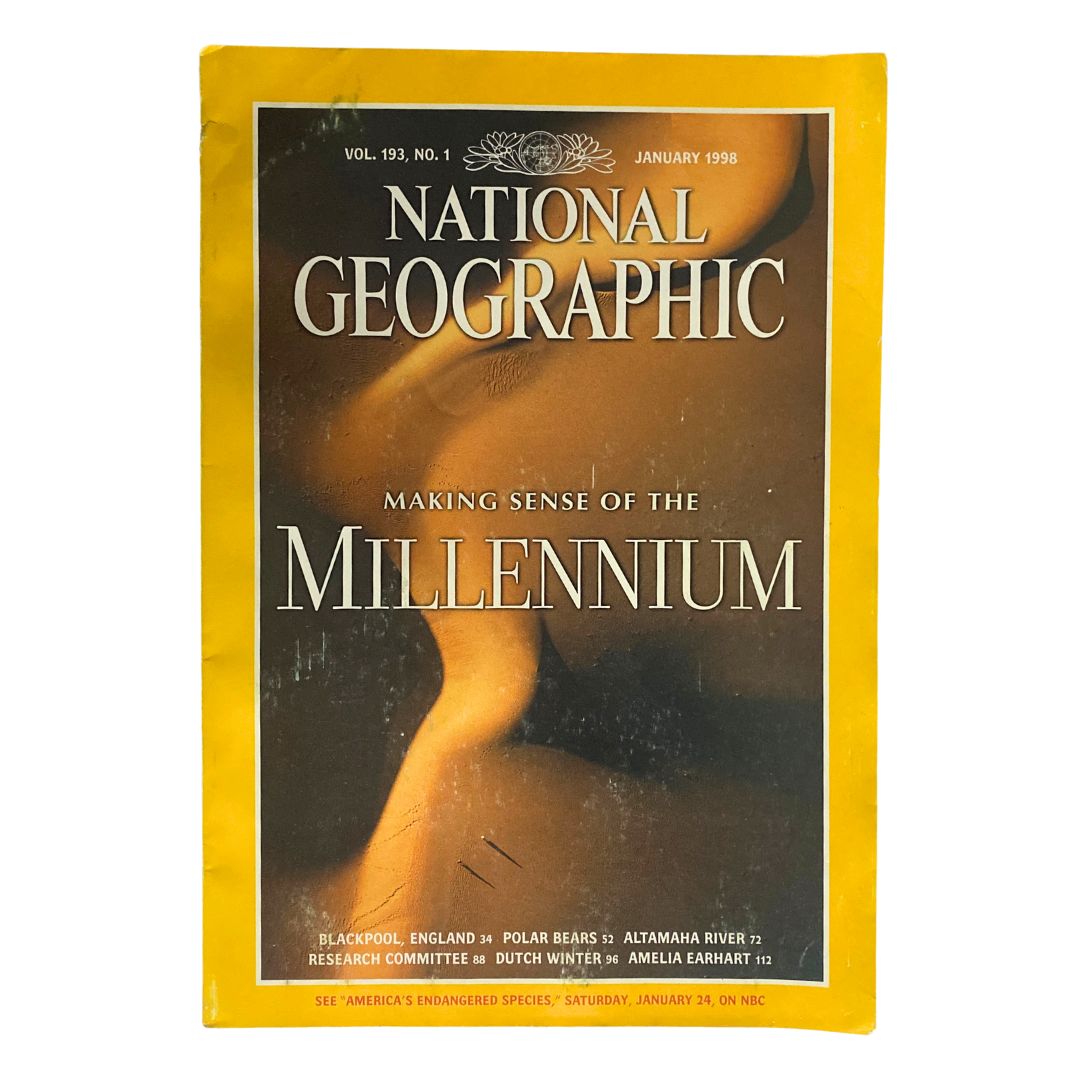 National Geographic Magazine January 1998 cover featuring the title 'Making Sense of the Millennium', showcasing a visually striking design with an abstract image.