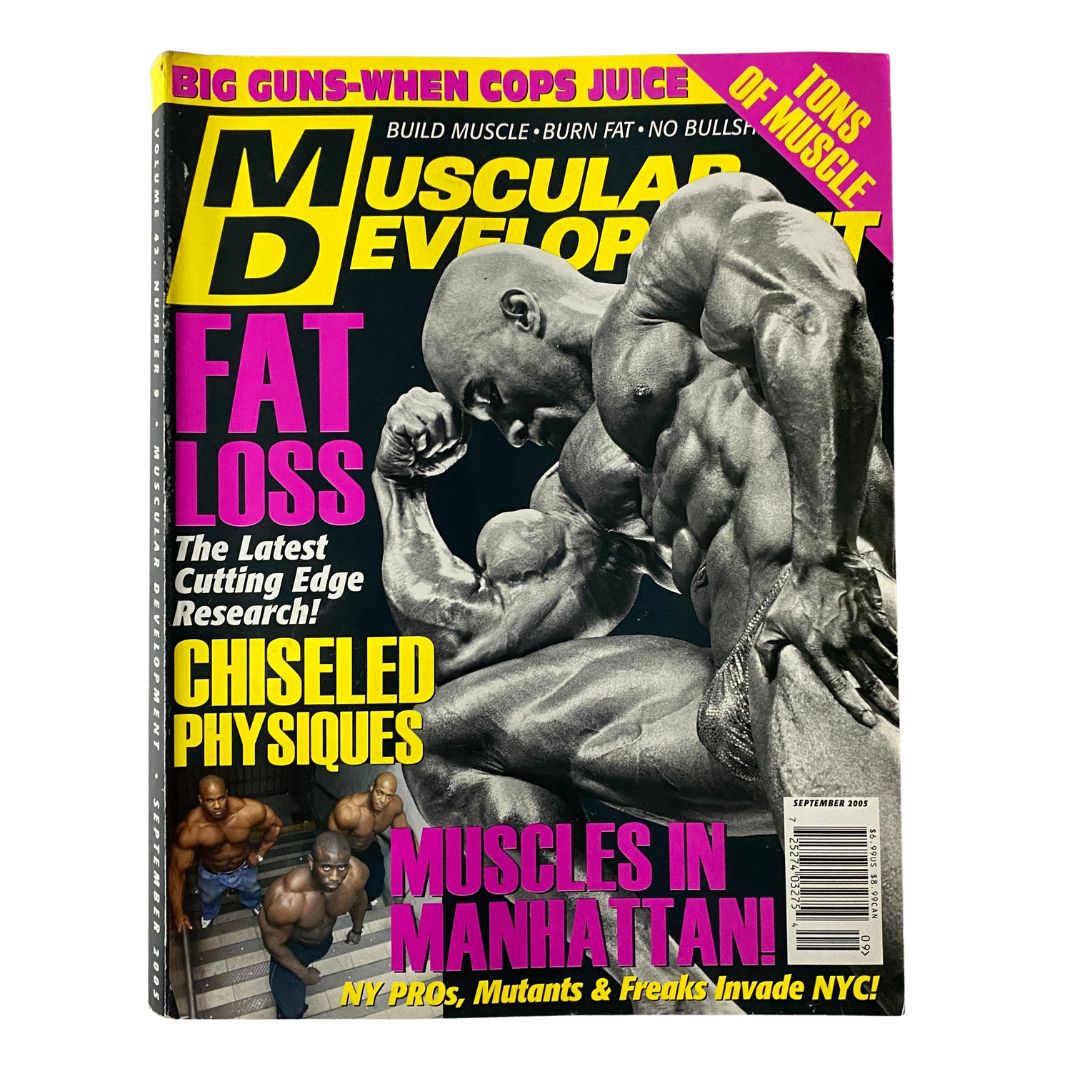 Cover of Muscular Development Magazine September 2005 featuring Darrem Charles, showcasing articles on fat loss, chiseled physiques, and the bodybuilding lifestyle with an emphasis on professional bodybuilding culture.