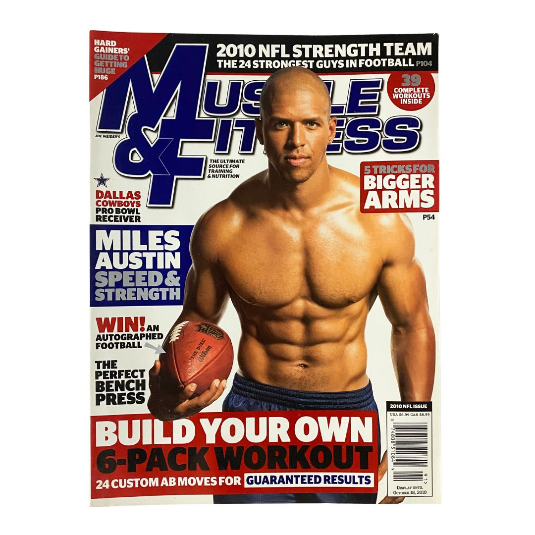 Muscle & Fitness Magazine November 2010 NFL Issue featuring Miles Austin on the cover, showcasing athleticism and fitness insights with a 6-pack workout guide.