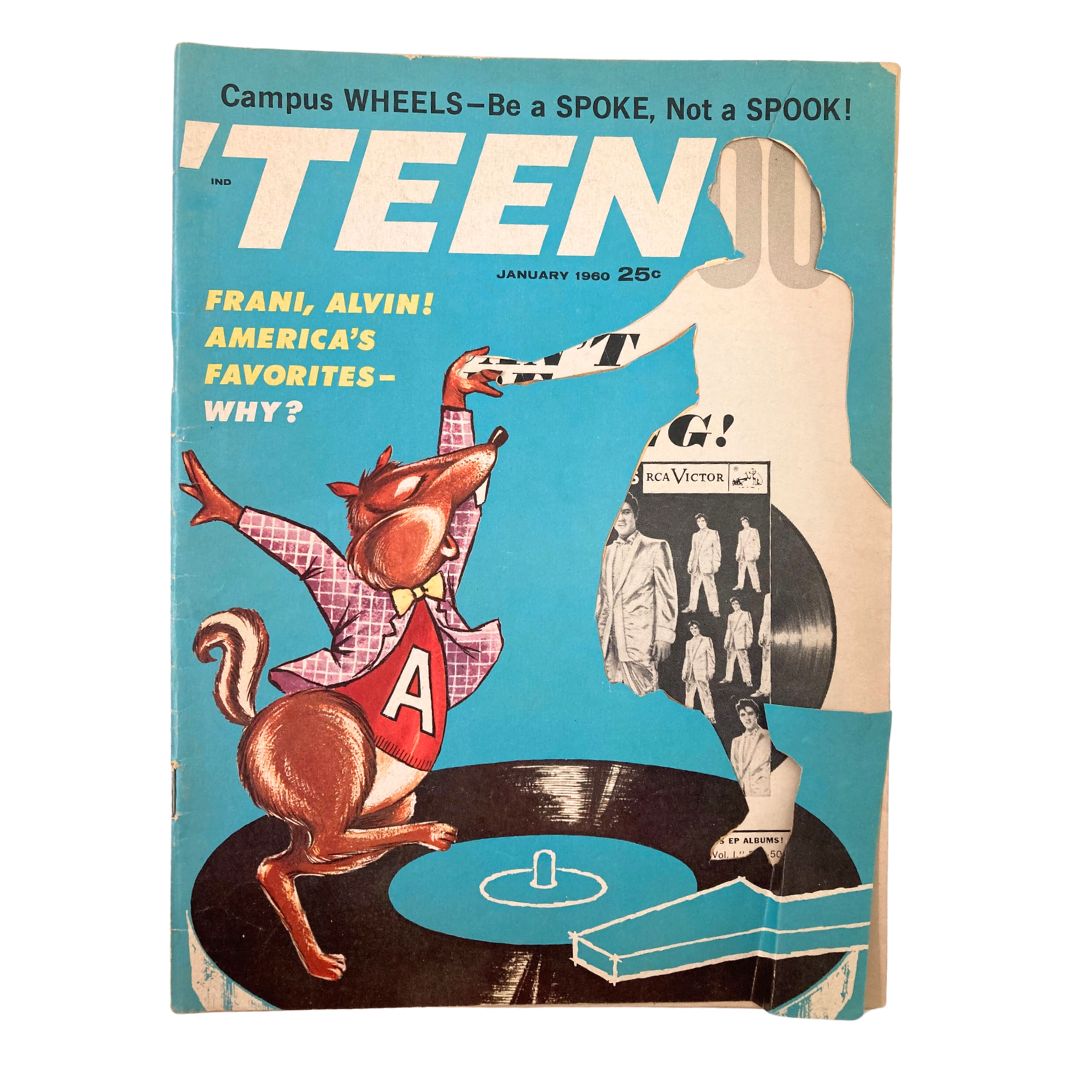 Cover of VTG Teen Magazine January 1960, featuring a playful cartoon character and notable text, highlighting Frani, Alvin, and America's Favorite.