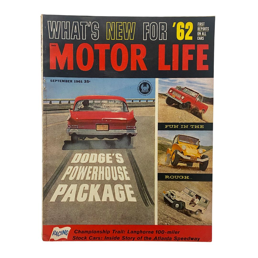 VTG Motor Life Magazine September 1961 featuring the iconic Trail Langhorne 100-Miler on the cover with vibrant graphics and car illustrations.