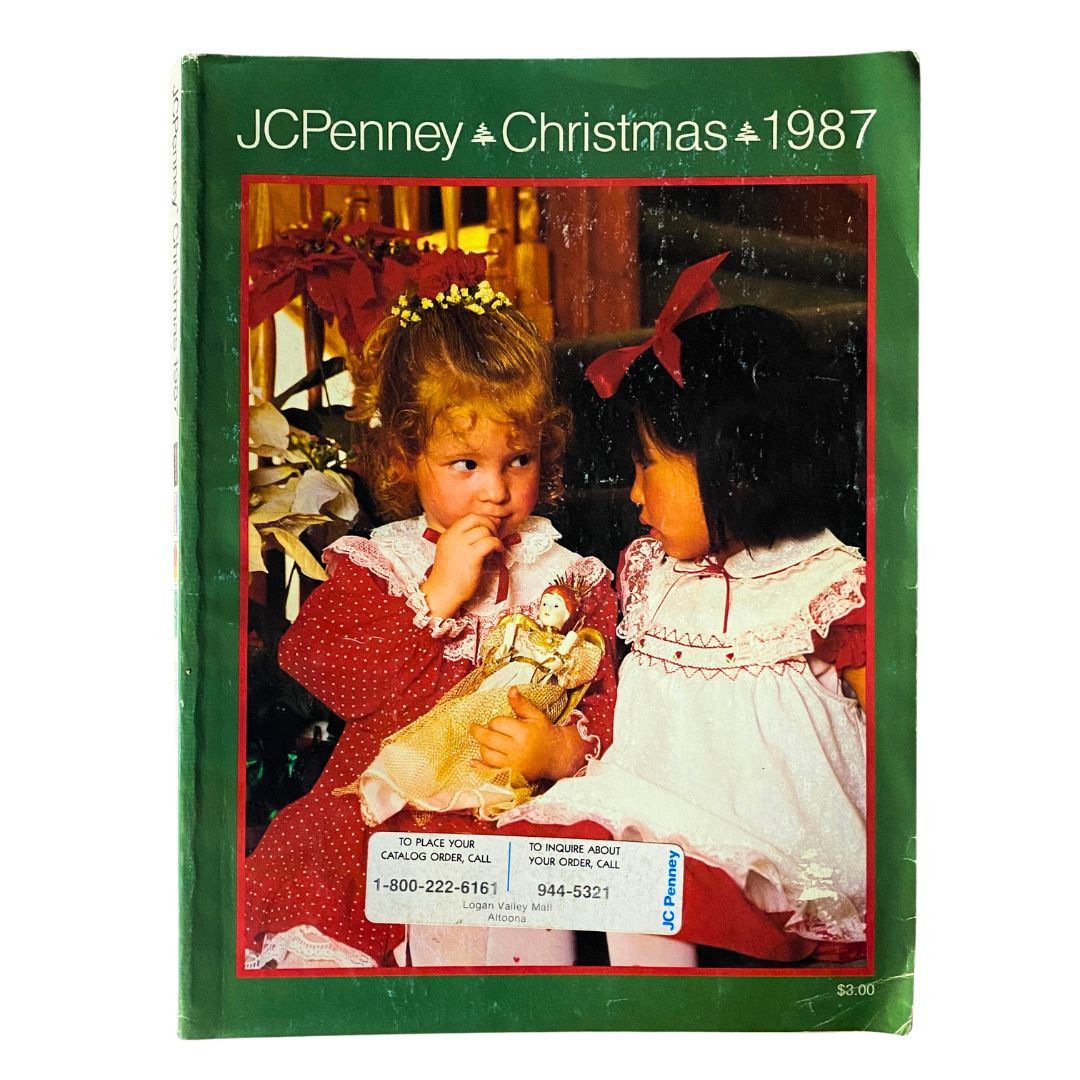 1987 JCPenney Christmas Sophisticated Shimmer Catalog cover featuring two children in festive holiday outfits, capturing the charm of Christmas in the late 80s.