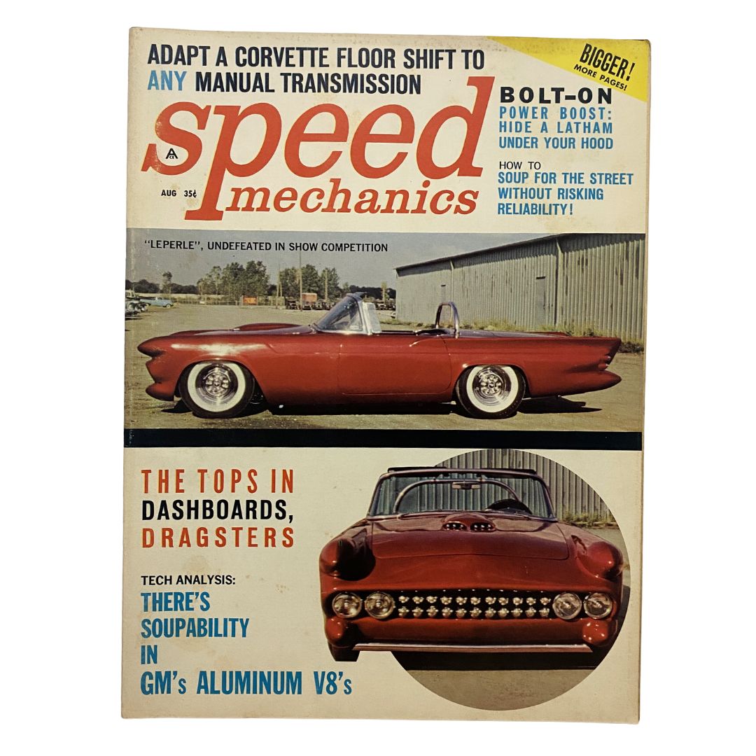 VTG Speed Mechanics Magazine August 1961 cover featuring classic automobiles and topics on bolt-on power boost and automotive enhancements.