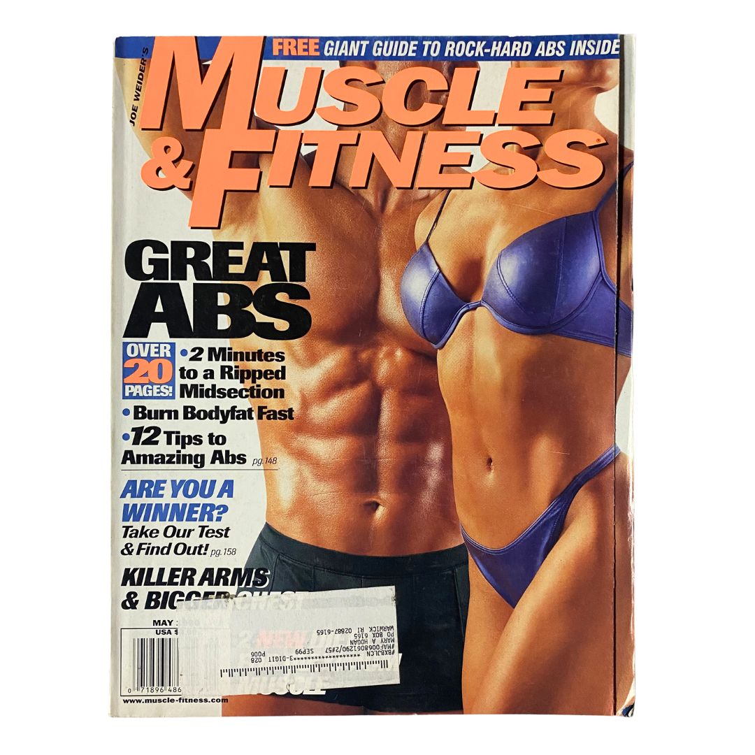 Cover of Muscle & Fitness Magazine May 1999, Vol 60 No. 5 featuring Mike O'Hearn and Mary Yockey, showcasing fitness topics such as great abs, workout tips, and body transformation techniques.