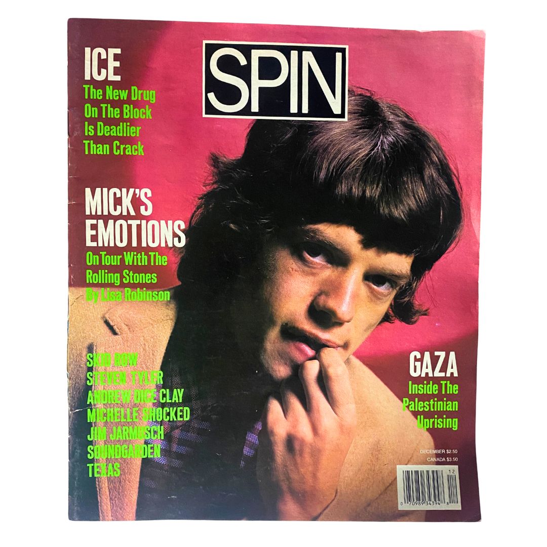 Cover of VTG Spin Magazine December 1989 featuring Mick Jagger, showcasing a vintage music publication from the late 1980s.