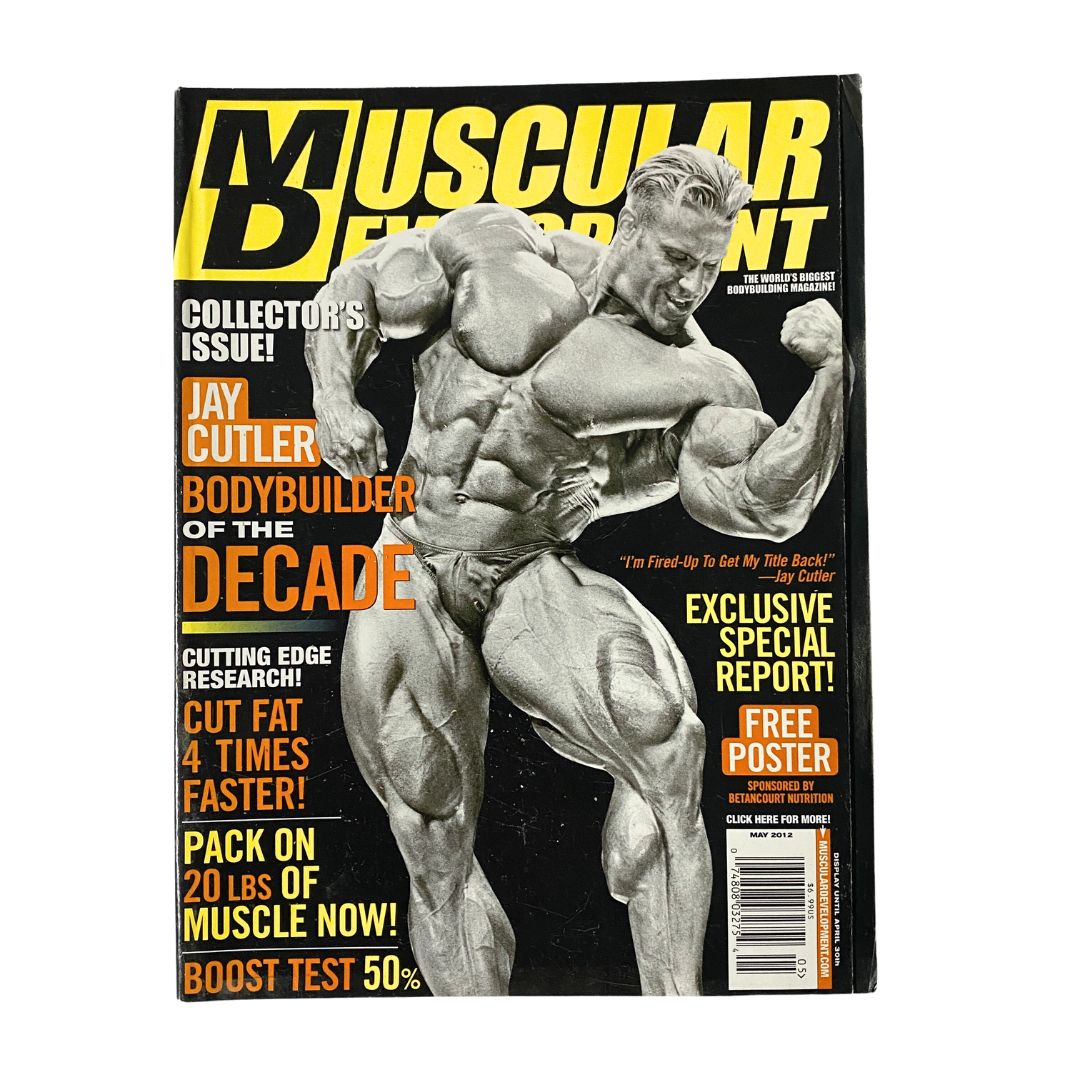 Cover of Muscular Development Magazine May 2012 featuring Ronnie Coleman, a collectible issue showcasing bodybuilding excellence.