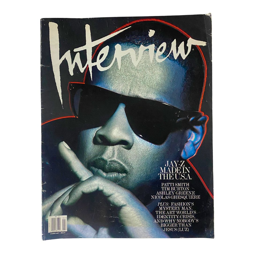 February 2010 Interview Magazine featuring Jay-Z cover art, showcasing a portrait of the hip-hop artist against a vibrant background in red and black.