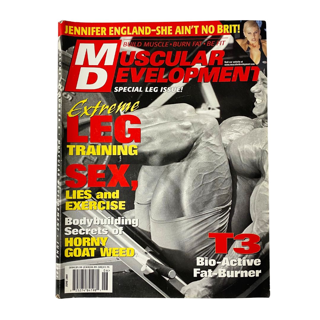 Cover of Muscular Development Magazine, June 2001 featuring Ben White, highlighting topics on bodybuilding, fitness secrets, and T3 Bio-Active Fat-Burner.