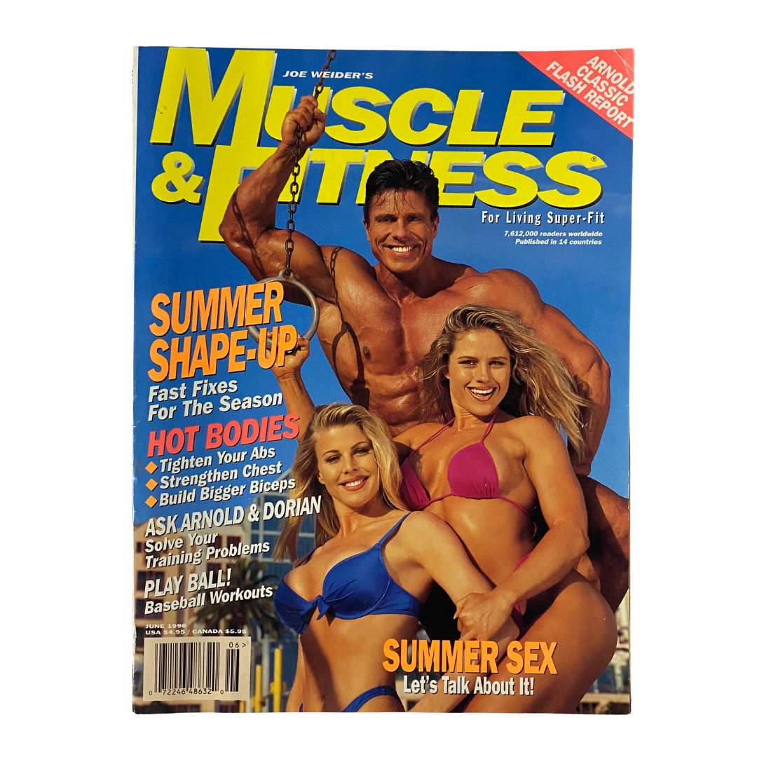Cover of Muscle & Fitness Magazine, June 1996, Vol 57 No. 6 featuring Achim Albrecht, showcasing fitness tips, bodybuilding techniques, and summer fitness advice.