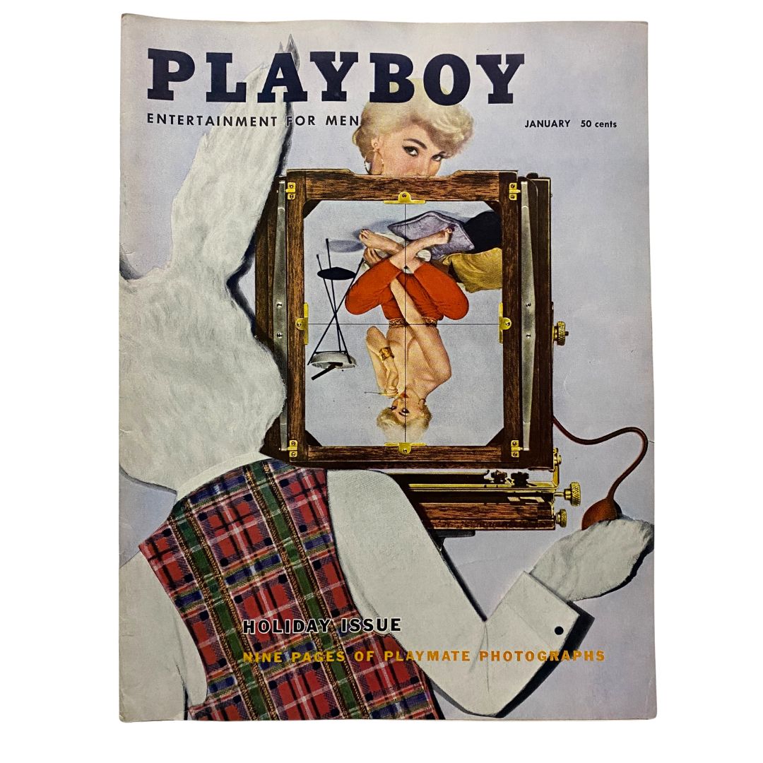 VTG Playboy Magazine January 1956 featuring Lynn Turner on the cover, showcasing vintage artwork and design elements that capture the essence of the era.