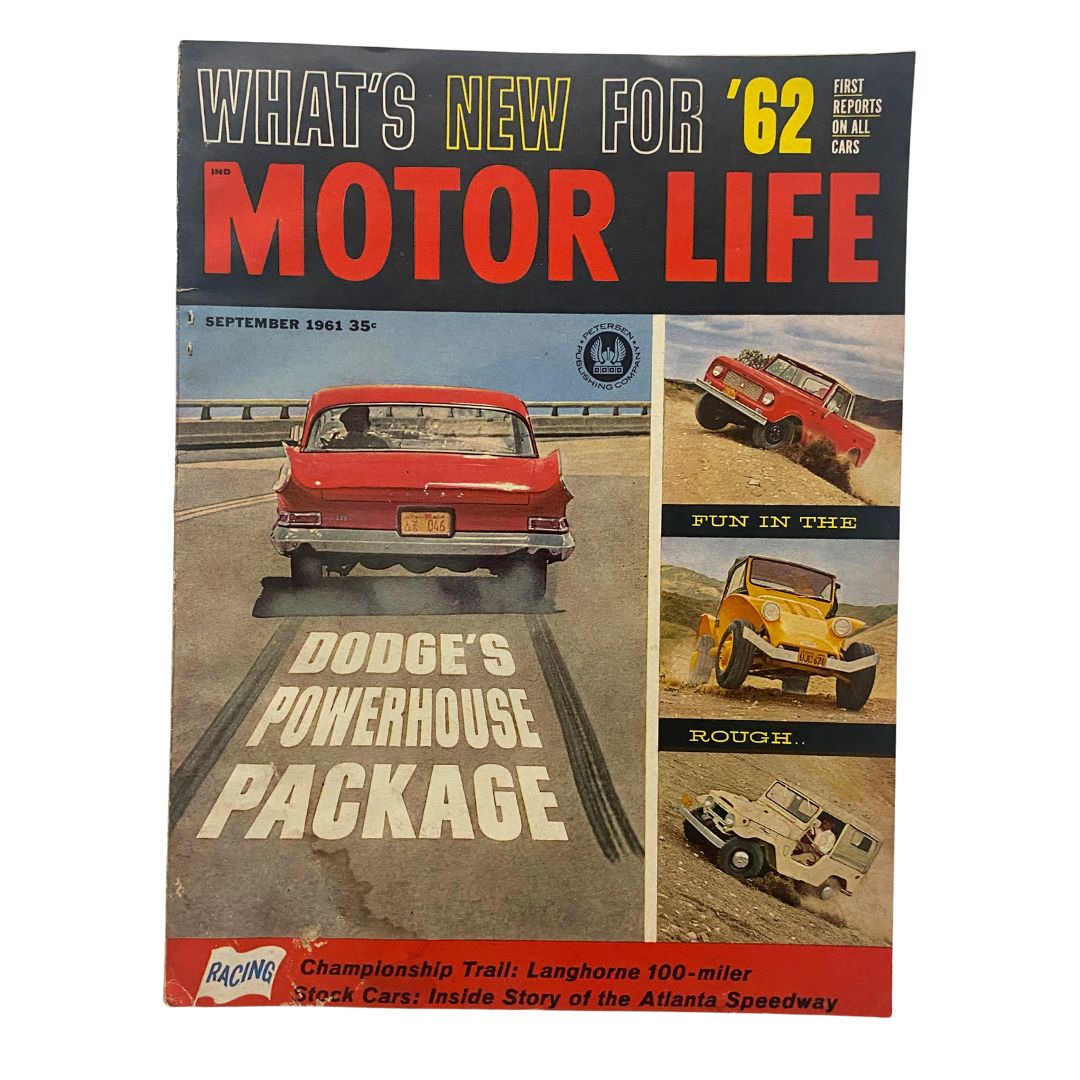 Cover of VTG Motor Life Magazine September 1961 featuring Dodge's Powerhouse Package, showcasing automotive innovations and vintage design.
