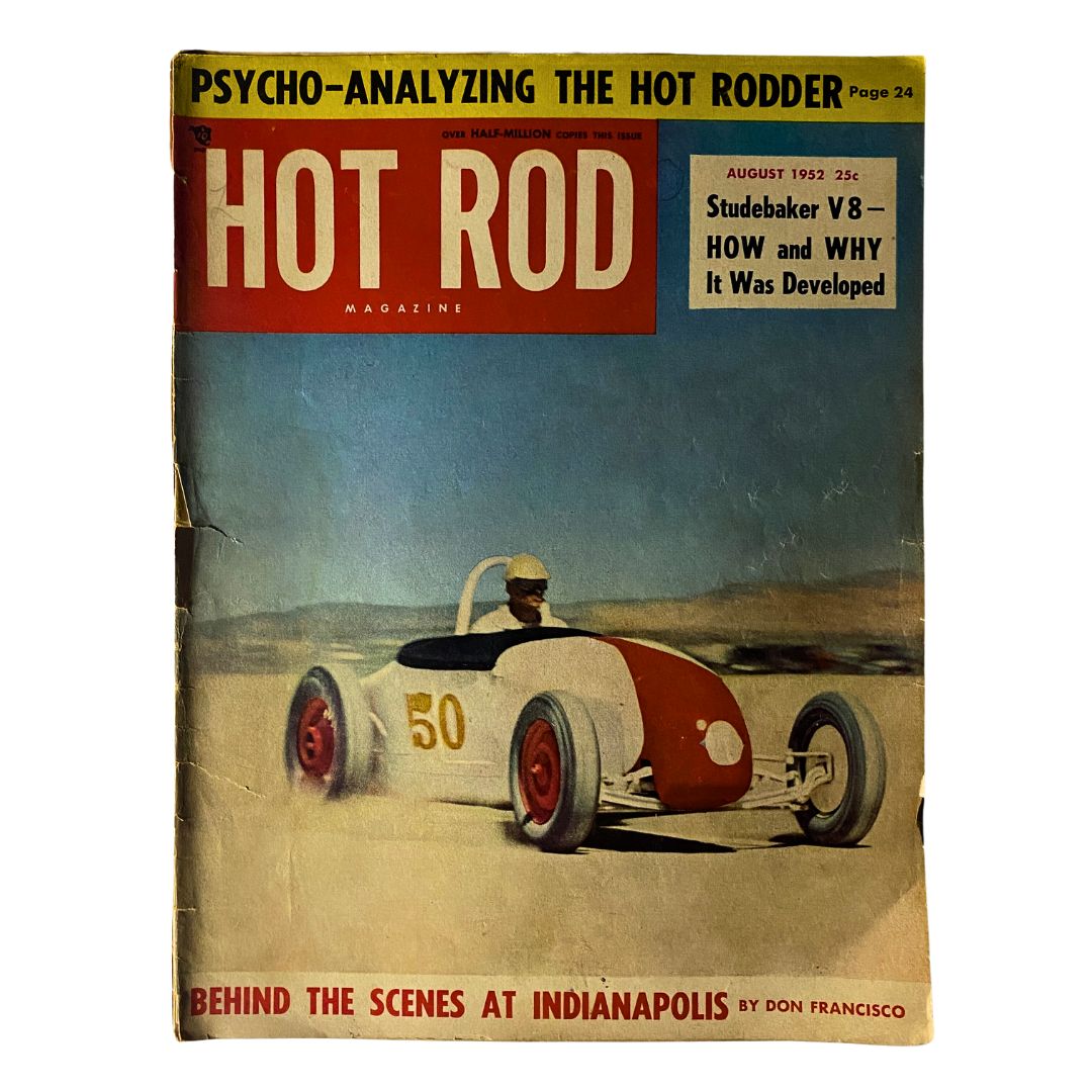 Cover of VTG Hot Rod Magazine August 1952 featuring Ted Miller's 27-T on California, showcasing classic automotive culture.