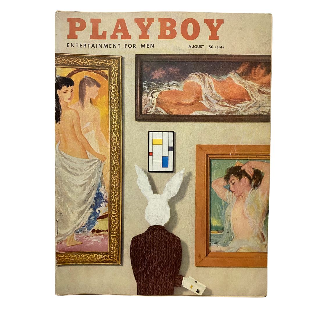 VTG Playboy Magazine August 1956 cover featuring artistic paintings and the iconic Playboy bunny illustration.