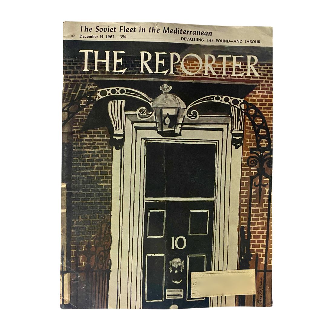 Vintage magazine cover of VTG The Reporter Magazine dated December 14, 1967, featuring the title 'The Soviet Fleet in the Mediterranean' with an illustrative depiction of a historical entrance.