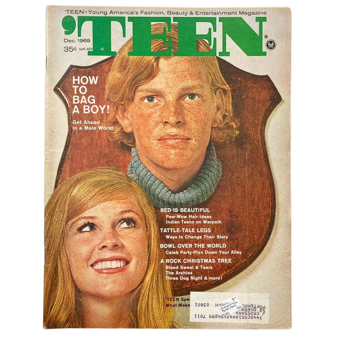 Cover of VTG 'Teen Magazine December 1969 Vol 13 #12 featuring Barbara Levene and Gavin O'Herlihy, showcasing vintage fashion and beauty themes.