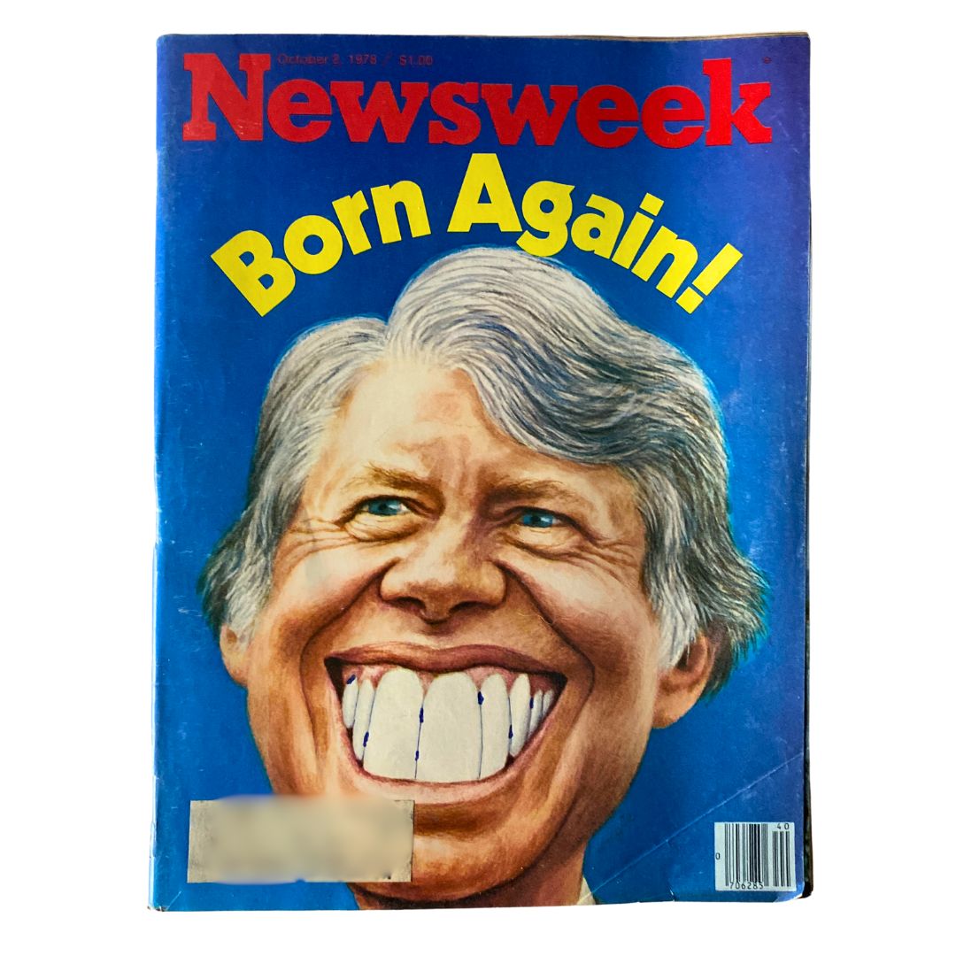 VTG Newsweek Magazine October 2 1978 with the cover featuring the title 'Born Again!' and a humorous illustration related to Jimmy Carter's presidency.