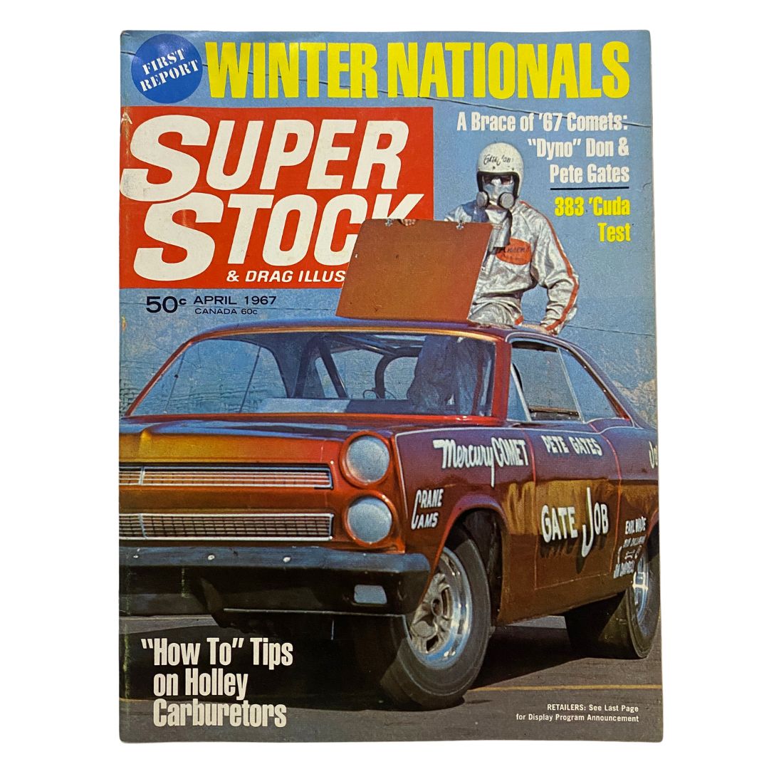 Cover of Super Stock & Drag Illustrated Magazine from April 1967 featuring Doug Thorley with a Mercury Comet at the Winter Nationals, highlighting drag racing culture.
