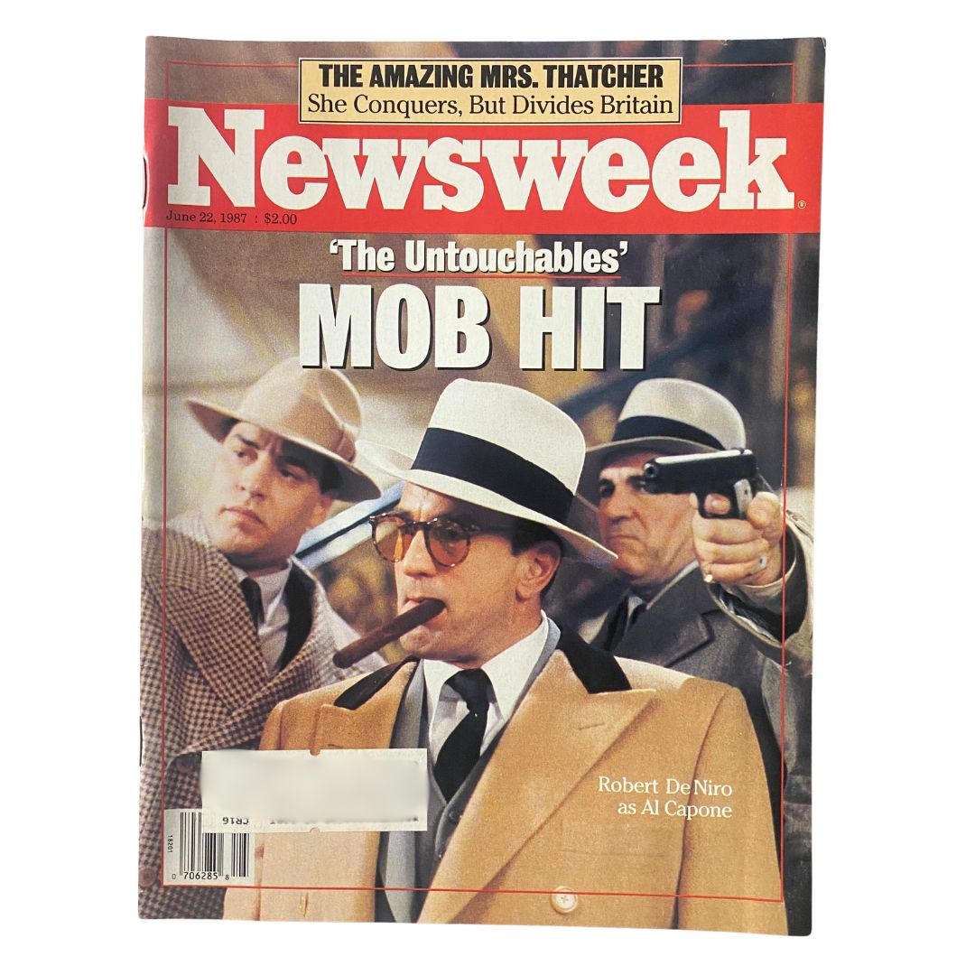 Cover of VTG Newsweek Magazine June 22 1987 featuring Robert De Niro as Al Capone, with the headline 'The Untouchables' Mob Hit.