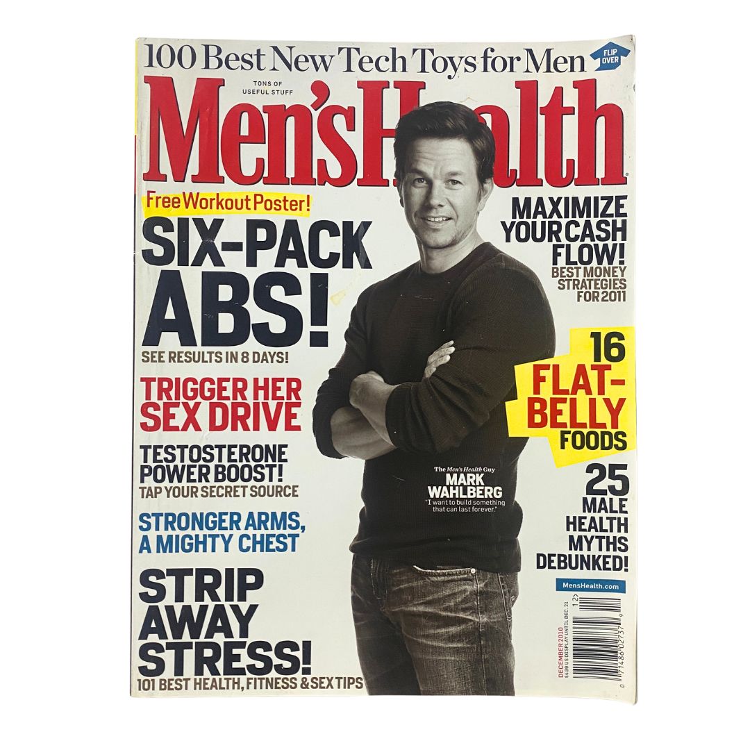 Cover of Men's Health Magazine December 2010 featuring actor Mark Wahlberg, showcasing fitness tips, health advice, and lifestyle trends.