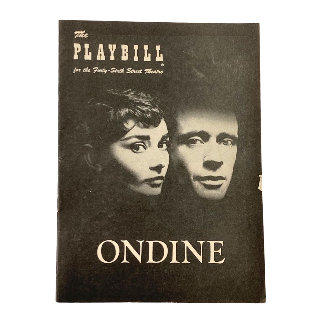 1954 Playbill for the 46th Street Theatre featuring Mel Ferrer and Audrey Hepburn in Ondine, showcasing a classic black and white cover image of the two actors.