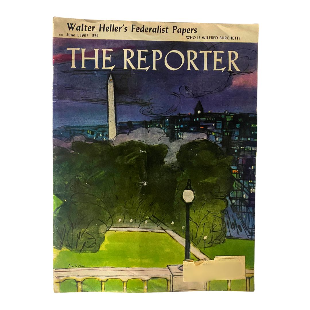 VTG The Reporter Magazine June 1 1967 cover featuring Walter Heller's Federalist Papers and a vibrant illustration of the Washington Monument at dusk.