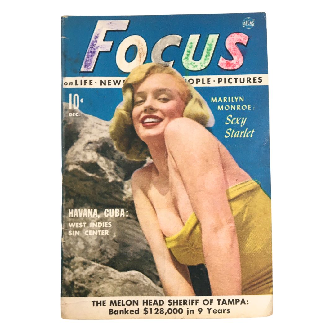 VTG Focus Magazine December 1951 featuring Marilyn Monroe as Sexy Starlet, showcasing vintage Hollywood glamour with a vibrant cover design.
