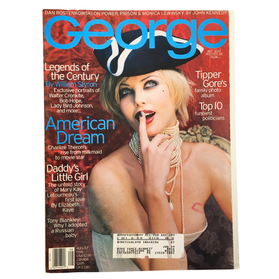 Cover of George Magazine, August 1998, featuring Charlize Theron with the headline 'Rise from Milkmaid to Movie Star