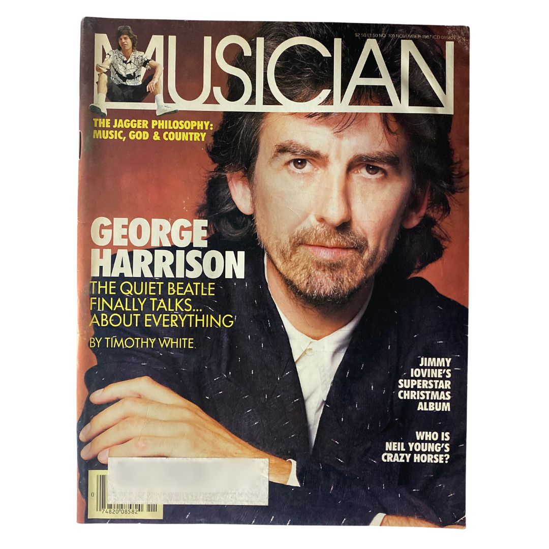 VTG Musician Magazine, November 1987, Issue No. 109 featuring George Harrison on the cover, highlighting his interview and contributions to music.