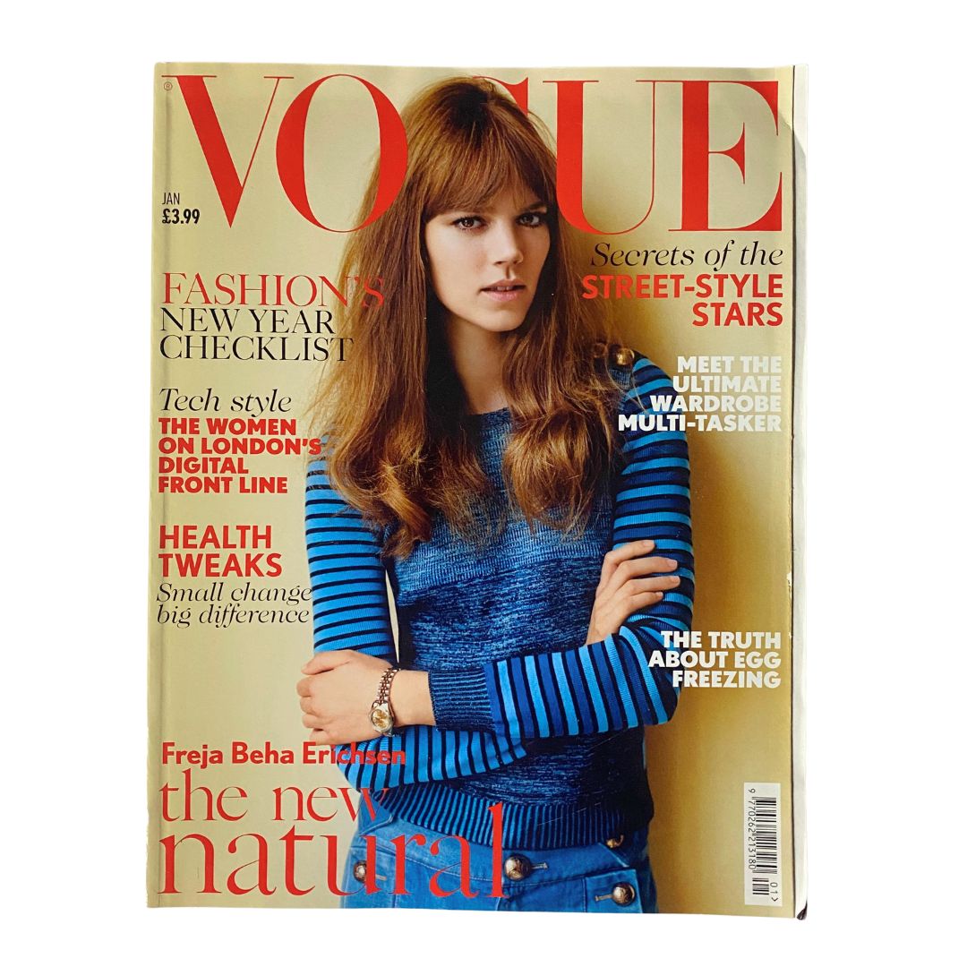 British Vogue Magazine January 2015 Cover featuring model Freja Beha Erichsen, showcasing fashion sophistication and style.