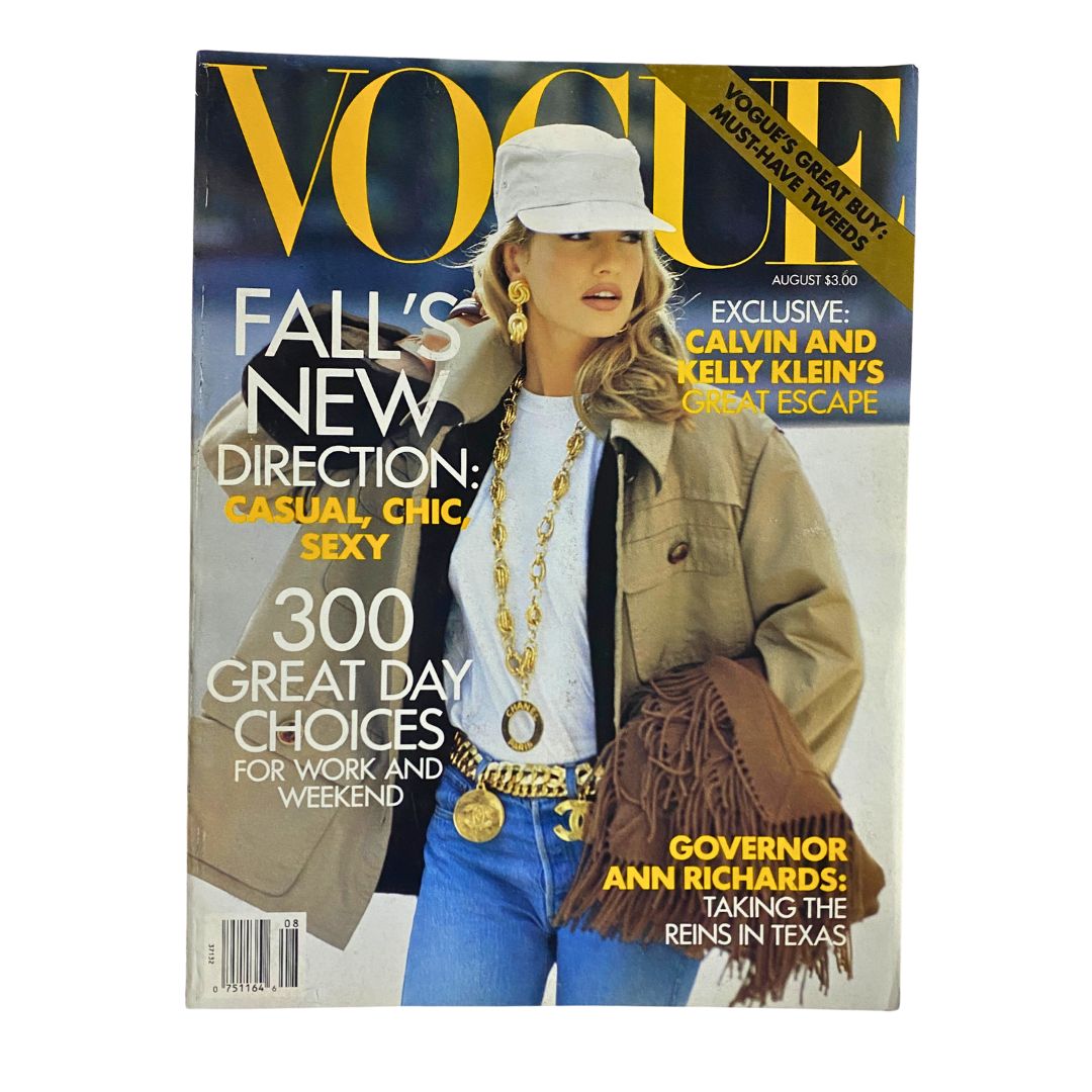 Vogue Magazine, August 1991: Karen Mulder photographed by Patrick Demarchelier on the cover