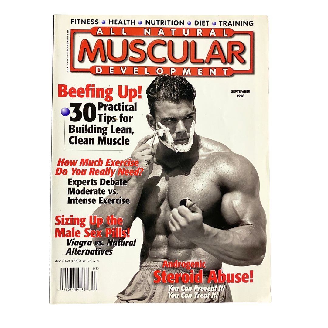 Cover of Muscular Development Magazine September 1998 featuring Frank Sepe, showcasing fitness tips, nutrition advice, and bodybuilding insights from the late 90s.