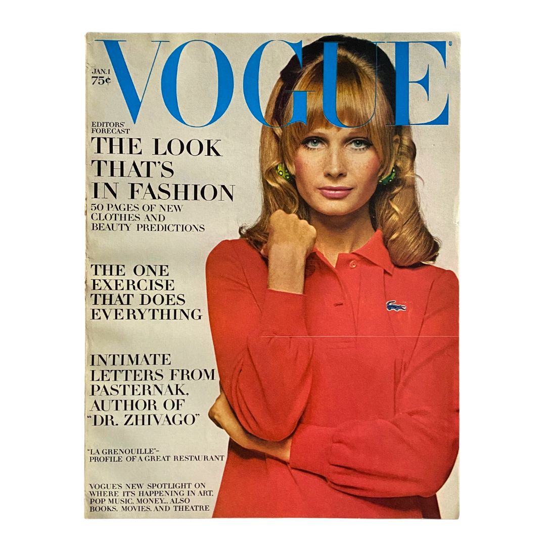 Vintage Vogue Magazine, January 1, 1968: Sue Murray photographed by Bert Stern on the cover.