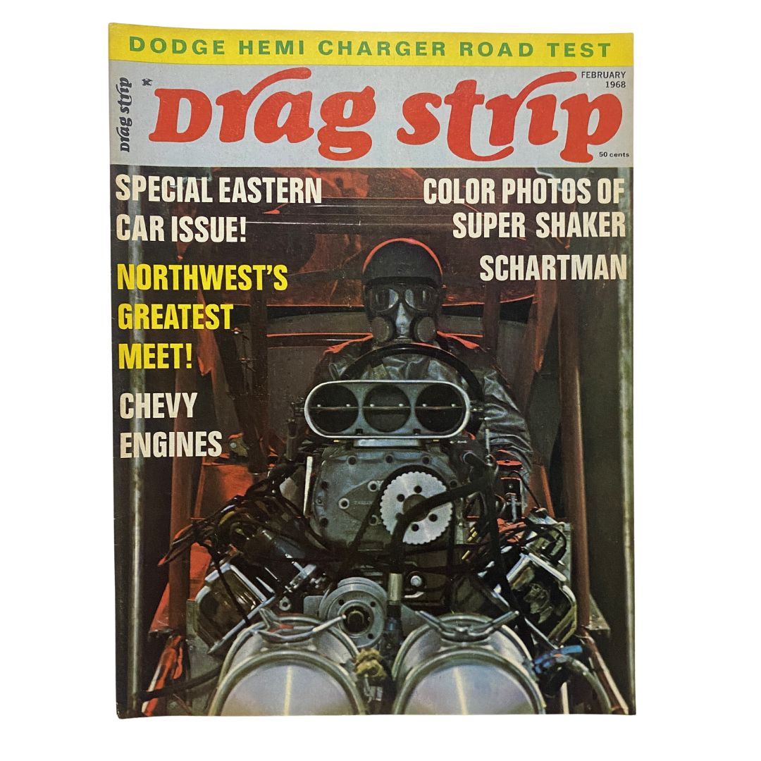 Landy - Now There Are Two featured on the cover of VTG Drag Strip Magazine February 1968, showcasing drag racing culture with a bold title and vibrant imagery.