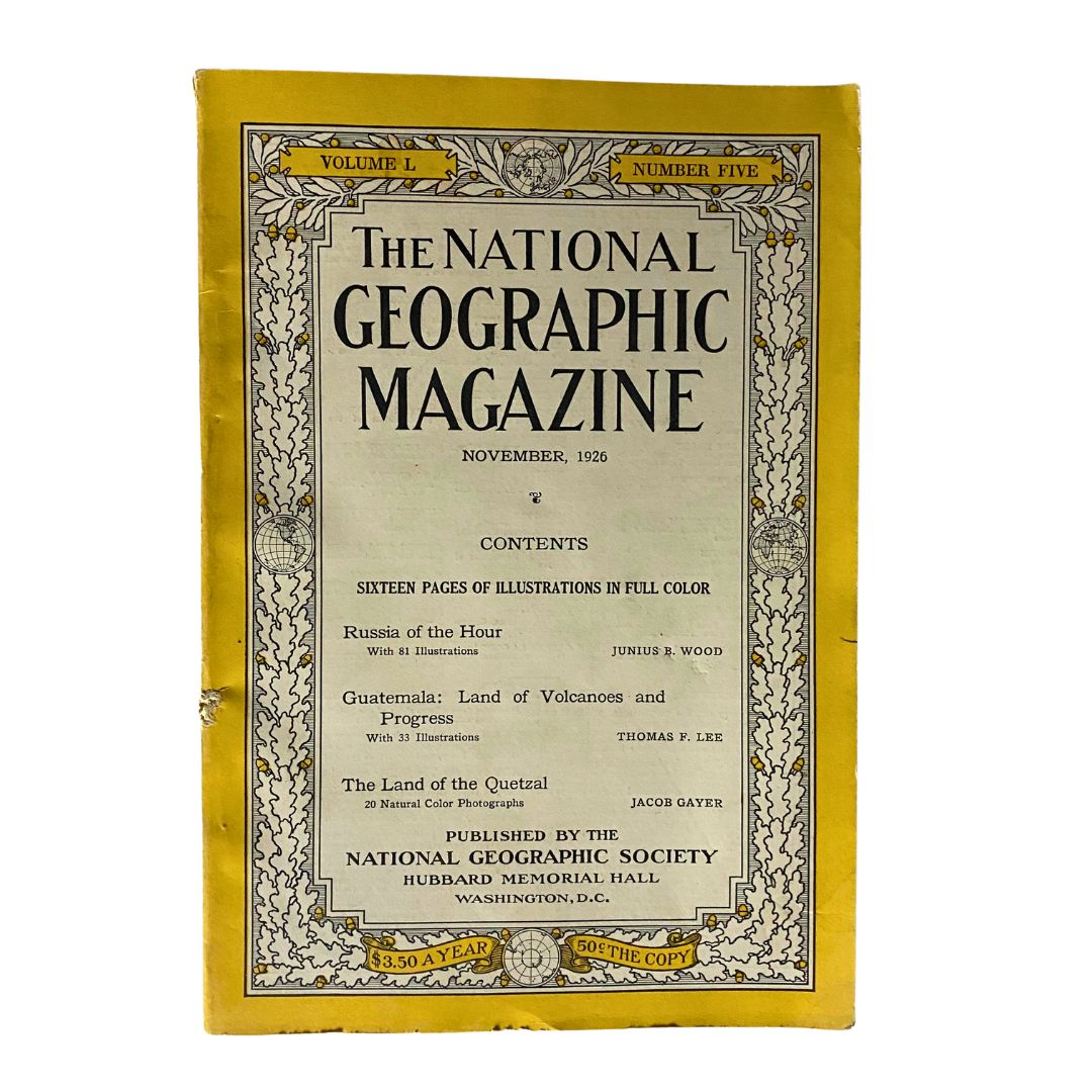 Cover of the Vintage National Geographic Magazine from November 1926 featuring the theme 'Russia of the Hour' and showcasing the publication details.