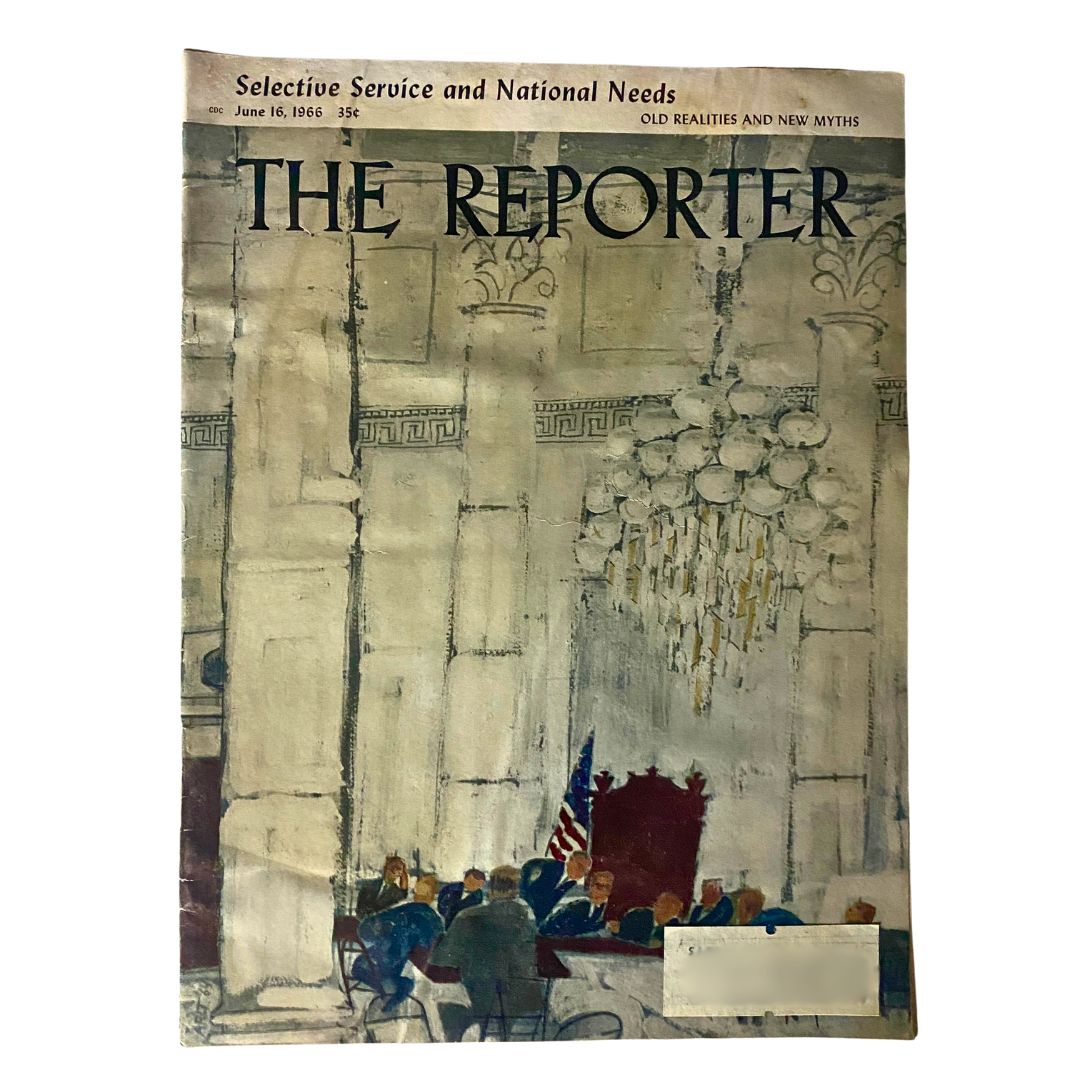 Vintage magazine cover of VTG The Reporter Magazine June 16 1966, featuring an artistic illustration related to Selective Service and National Needs, showcasing the political climate of the 1960s.