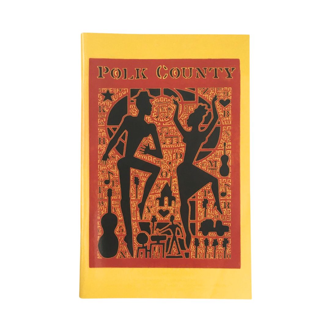 Cover of the 2004 McCarter Theatre Center publication 'Polk County', featuring vibrant artwork with abstract figures dancing over a richly colored background, representing themes related to Zora Neale Hurston and Dorothy Waring.
