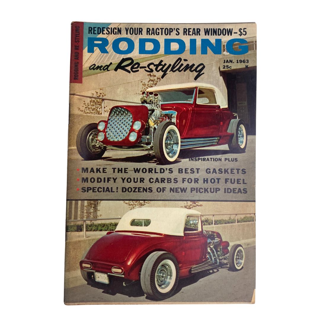 VTG Rodding & Re-Styling Magazine January 1963 cover featuring a vibrant red hot rod and stylish typography.