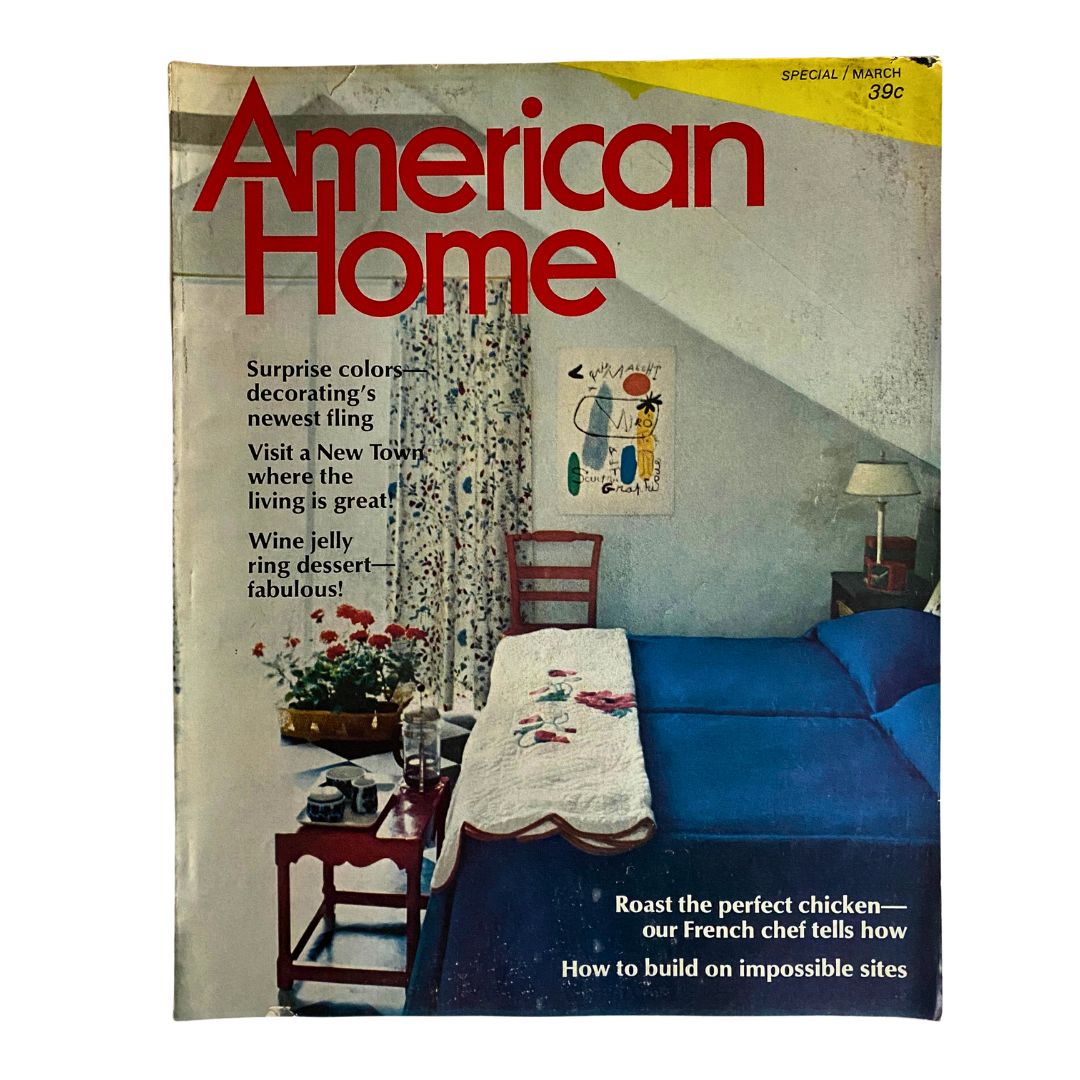 Cover of VTG American Home Magazine from March 1969 featuring bright colors, decorative ideas, and a cozy interior setting, showcasing vacation house remodeling concepts.