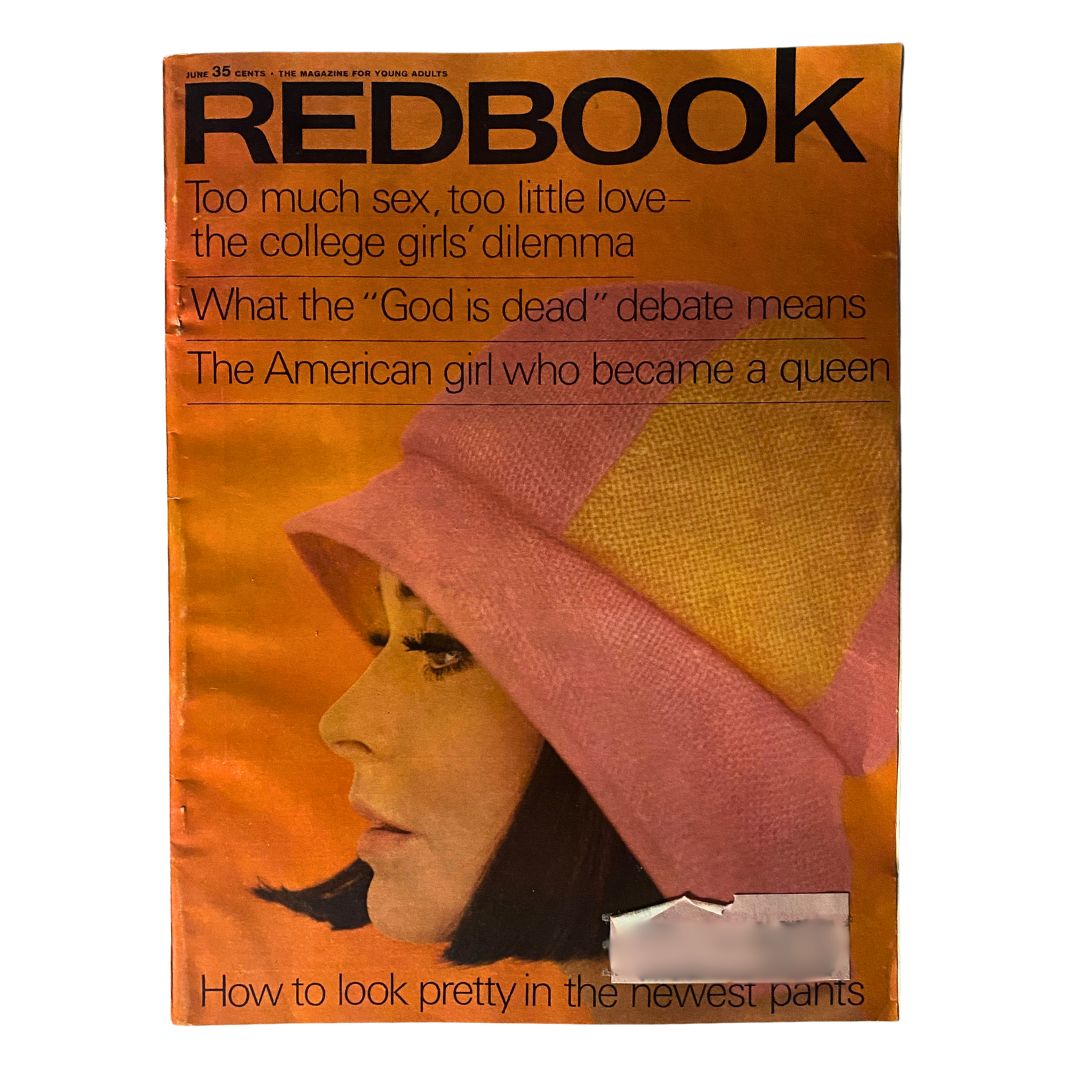 Cover of VTG Redbook Magazine June 1966 Vol 127 No. 2 featuring an article titled 'The American Girl Who Became a Queen' and a model in a stylish hat.